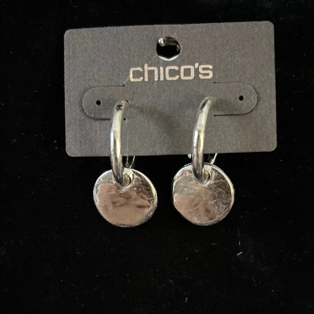 Chico's Silver hoop Hammered disc Two in One Earrings - Picture 1 of 3
